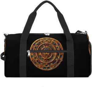 Ancient Mexican Calendar Funny Gym Bag Travel Tote Bag Duffel Bag with Shoe Compartment for Weekender Sports Vacation