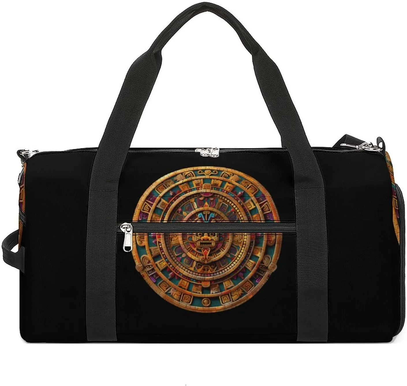Ancient Mexican Calendar Funny Gym Bag Travel Tote Bag Duffel Bag with Shoe Compartment for Weekender Sports Vacation