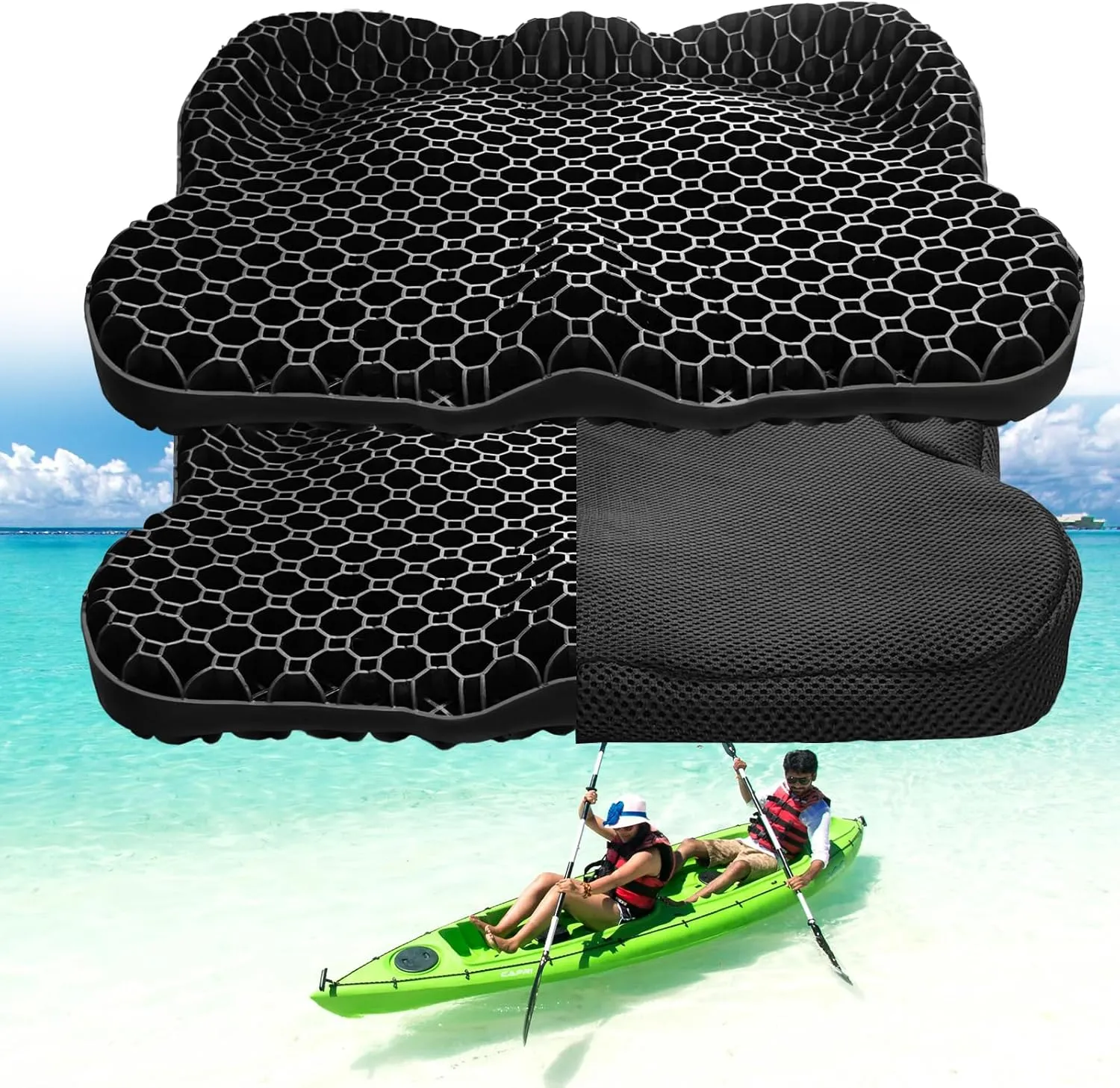 Anti-Slip Kayak Seat Cushion, Thicken Waterproof Kayak Gel Seat Cushion,Coccyx Sciatica Pain Relief, Kayak Accessories for Fishing, Kayak Fishing Accessories