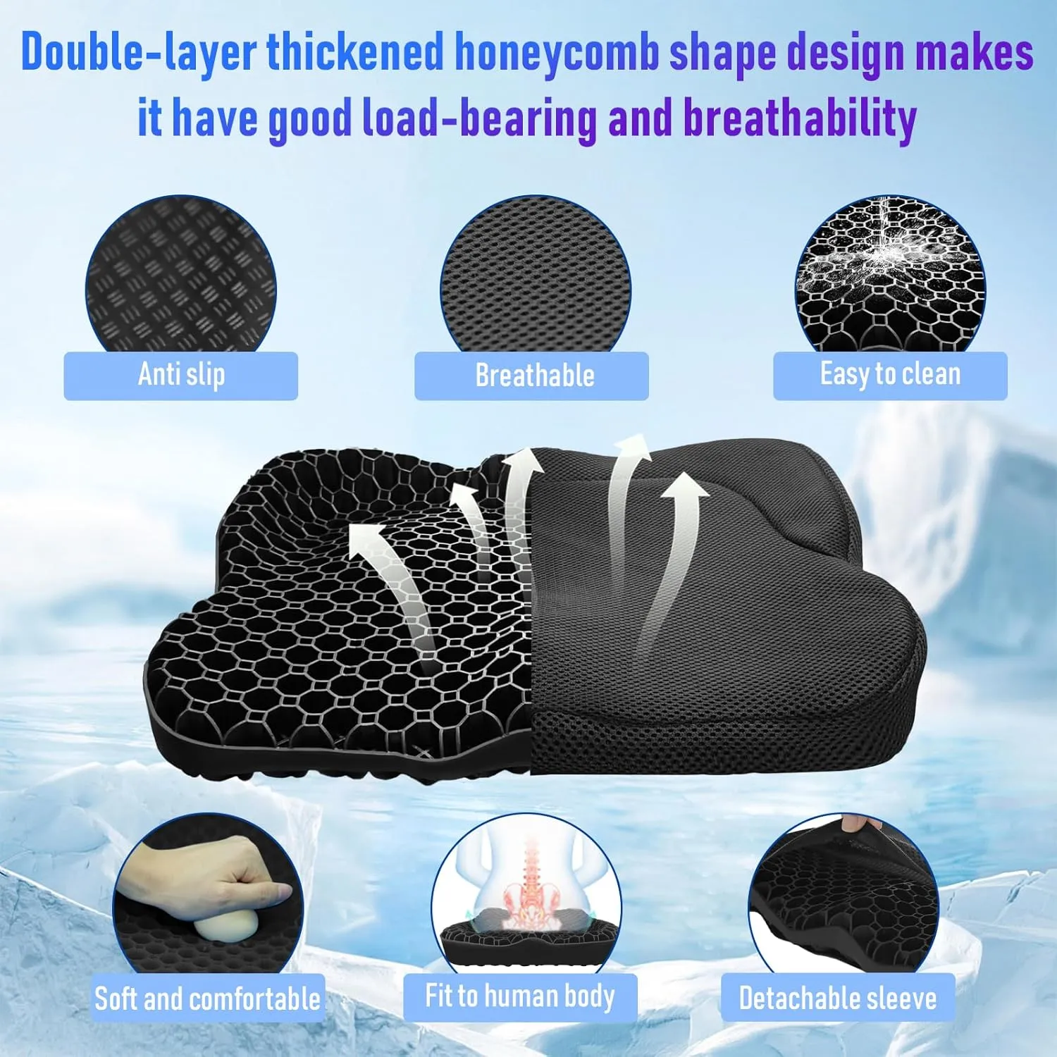 Anti-Slip Kayak Seat Cushion, Thicken Waterproof Kayak Gel Seat Cushion,Coccyx Sciatica Pain Relief, Kayak Accessories for Fishing, Kayak Fishing Accessories