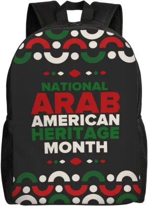 Arab American Heritage Month Backpack for Women Men Worker Teacher Business Travel Backpacks Shoulders Bag Daypack Bookbag with Mesh Pockets