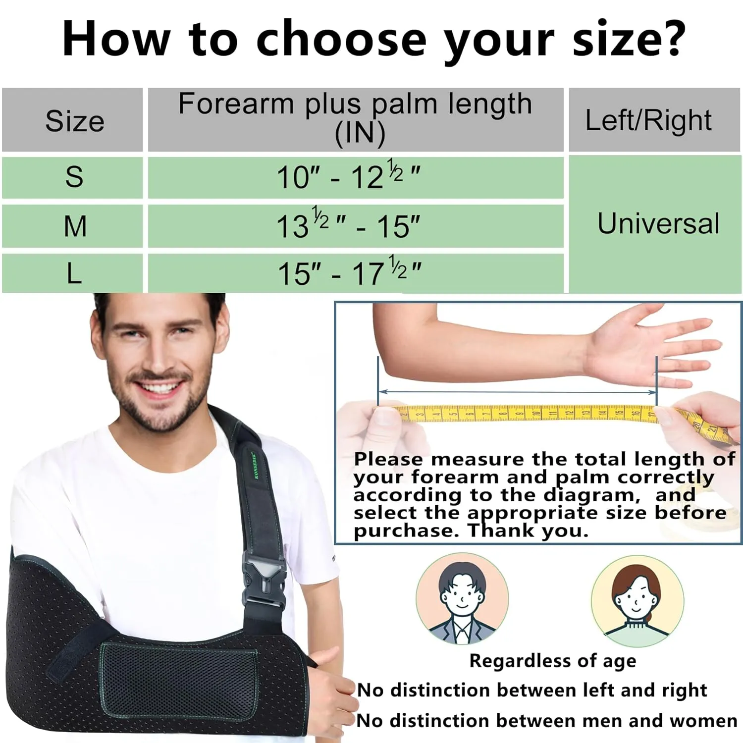 Arm Shoulder Sling for Men and Women,Porous comfort Medical Sling with Pocket Shoulder Pad for Rotator Cuff Injury,Support for Arm,Wrist, Elbow,Clavicle Fracture Post-Surgery(Black,Medium)