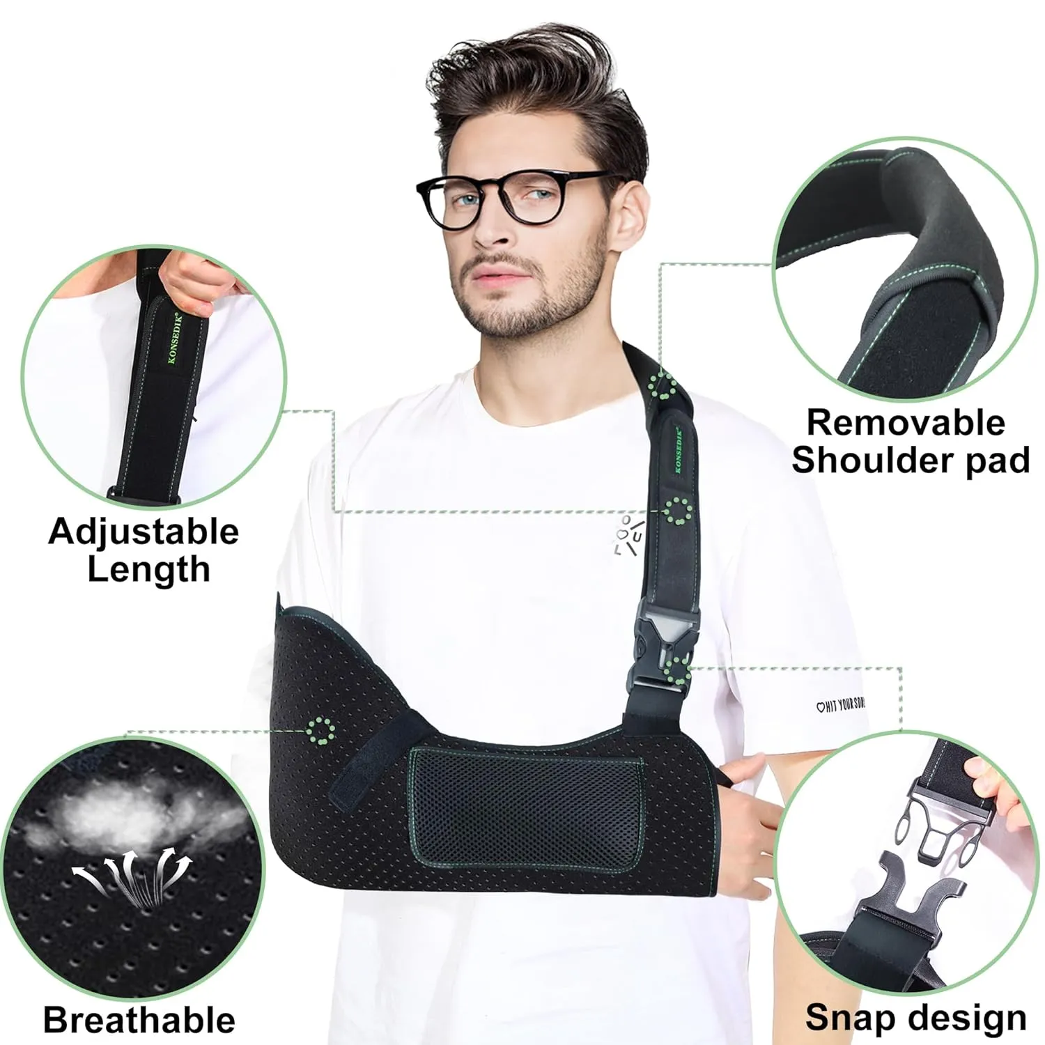 Arm Shoulder Sling for Men and Women,Porous comfort Medical Sling with Pocket Shoulder Pad for Rotator Cuff Injury,Support for Arm,Wrist, Elbow,Clavicle Fracture Post-Surgery(Black,Medium)