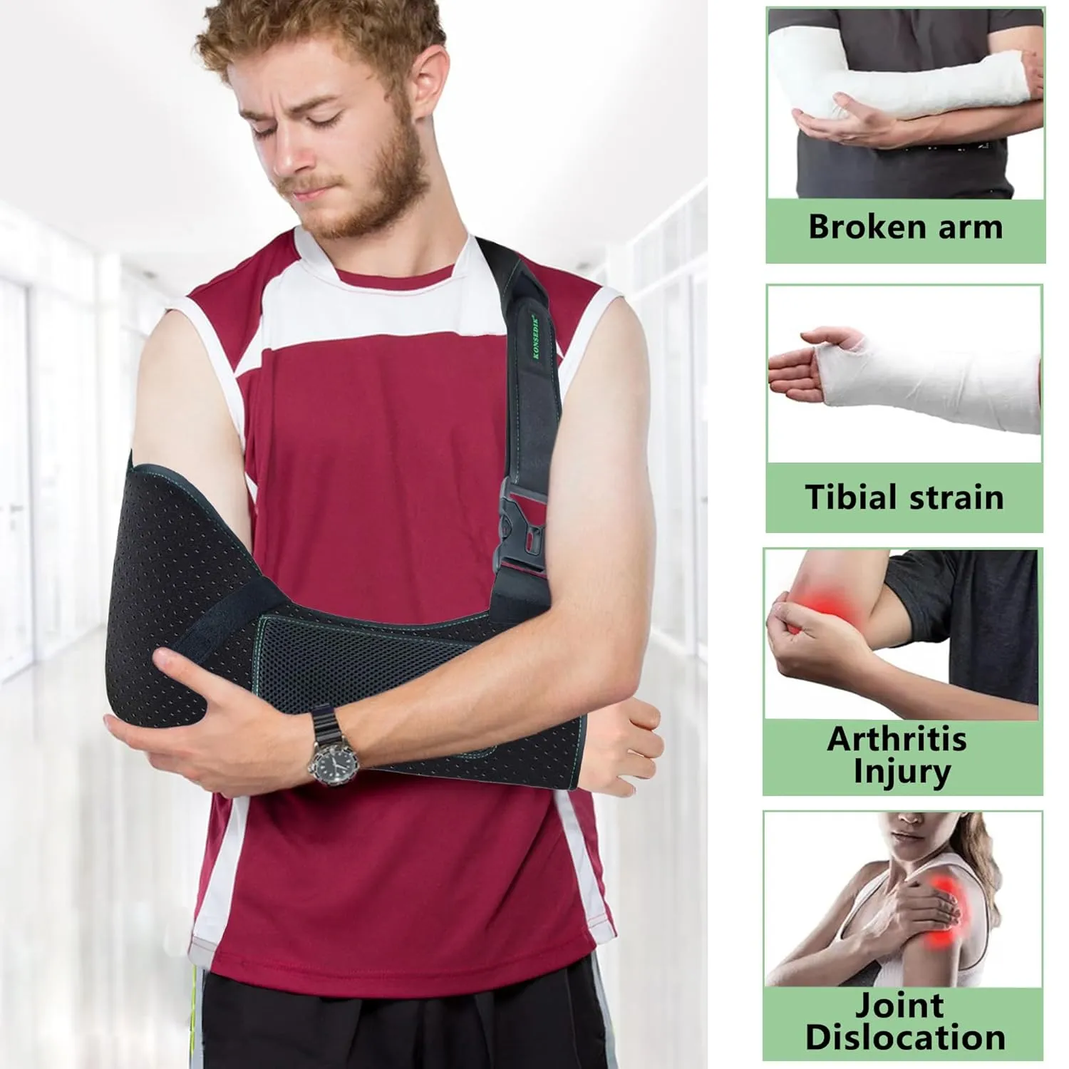 Arm Shoulder Sling for Men and Women,Porous comfort Medical Sling with Pocket Shoulder Pad for Rotator Cuff Injury,Support for Arm,Wrist, Elbow,Clavicle Fracture Post-Surgery(Black,Medium)