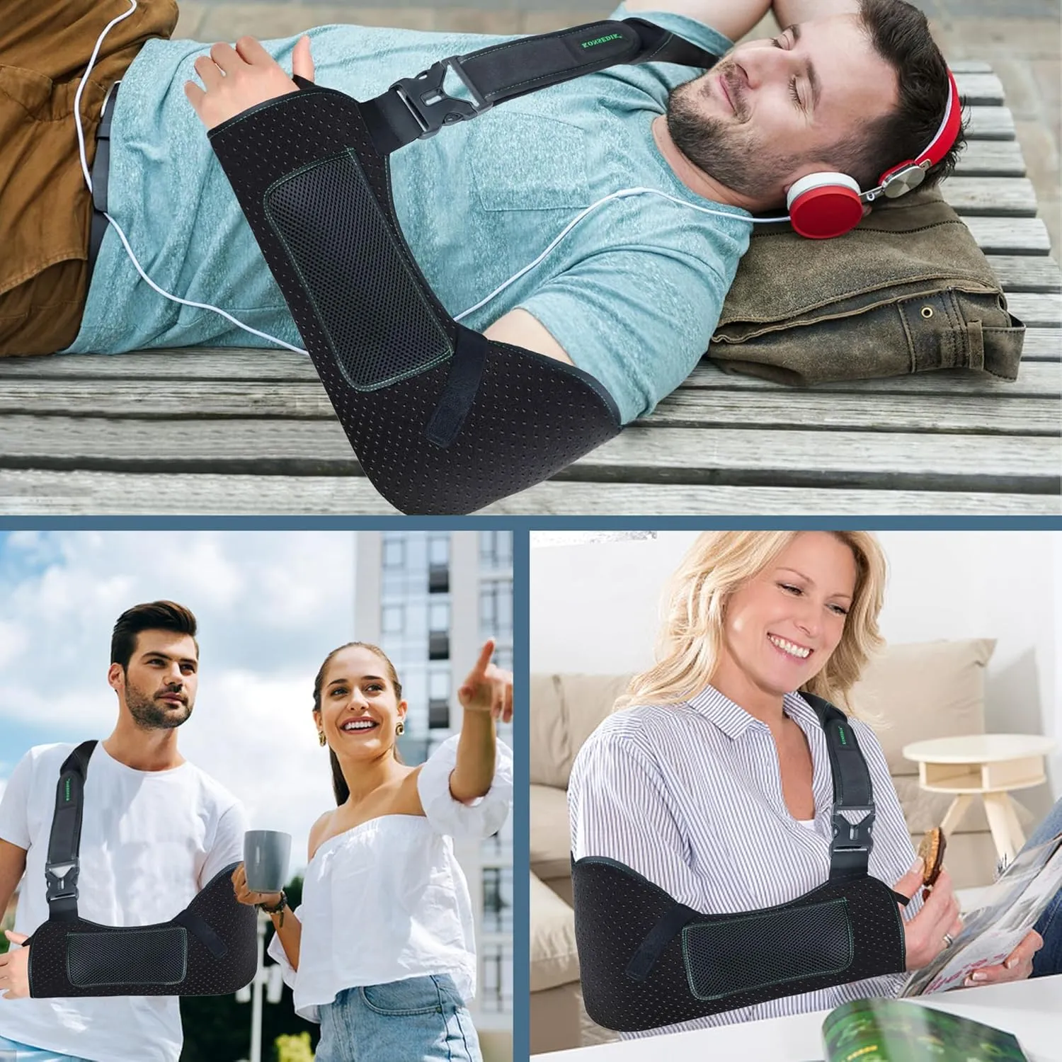 Arm Shoulder Sling for Men and Women,Porous comfort Medical Sling with Pocket Shoulder Pad for Rotator Cuff Injury,Support for Arm,Wrist, Elbow,Clavicle Fracture Post-Surgery(Black,Medium)