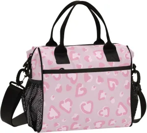 Aslsiy Insulated Lunch Bag Hearth and Leopard Lunch Box for Women Animal Print Pink Reusable Kids Tote Bag for Office School M