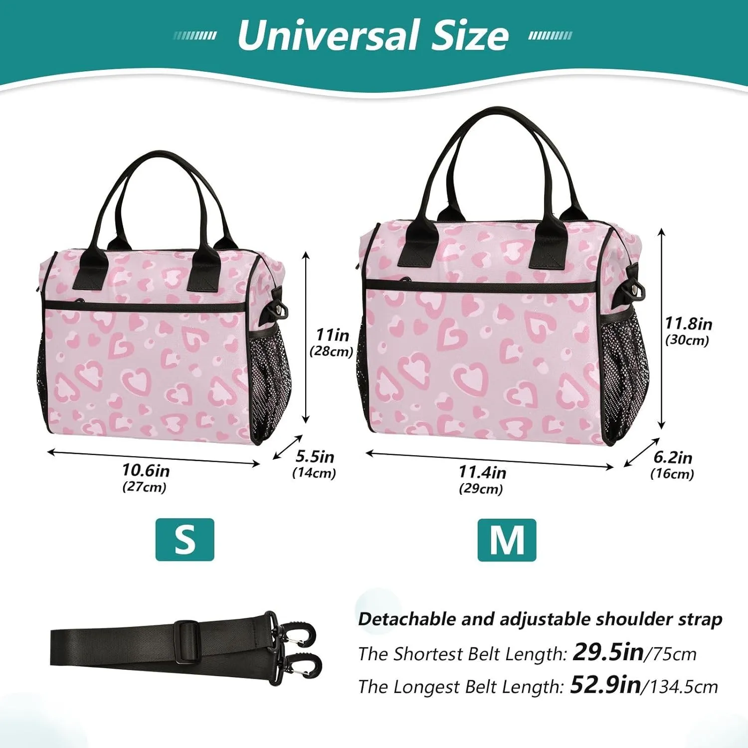 Aslsiy Insulated Lunch Bag Hearth and Leopard Lunch Box for Women Animal Print Pink Reusable Kids Tote Bag for Office School M