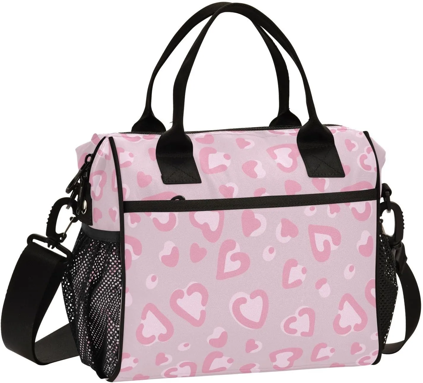 Aslsiy Insulated Lunch Bag Hearth and Leopard Lunch Box for Women Animal Print Pink Reusable Kids Tote Bag for Office School M