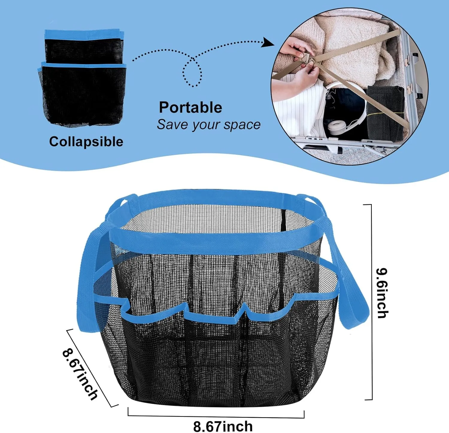 Attmu 2 Pack Mesh Shower Caddy Portable, Quick Dry Hanging Shower Tote Bag for College Dorm Room Essentials, Large Capacity Shower Caddy Dorm for Bathroom Gym Swimming