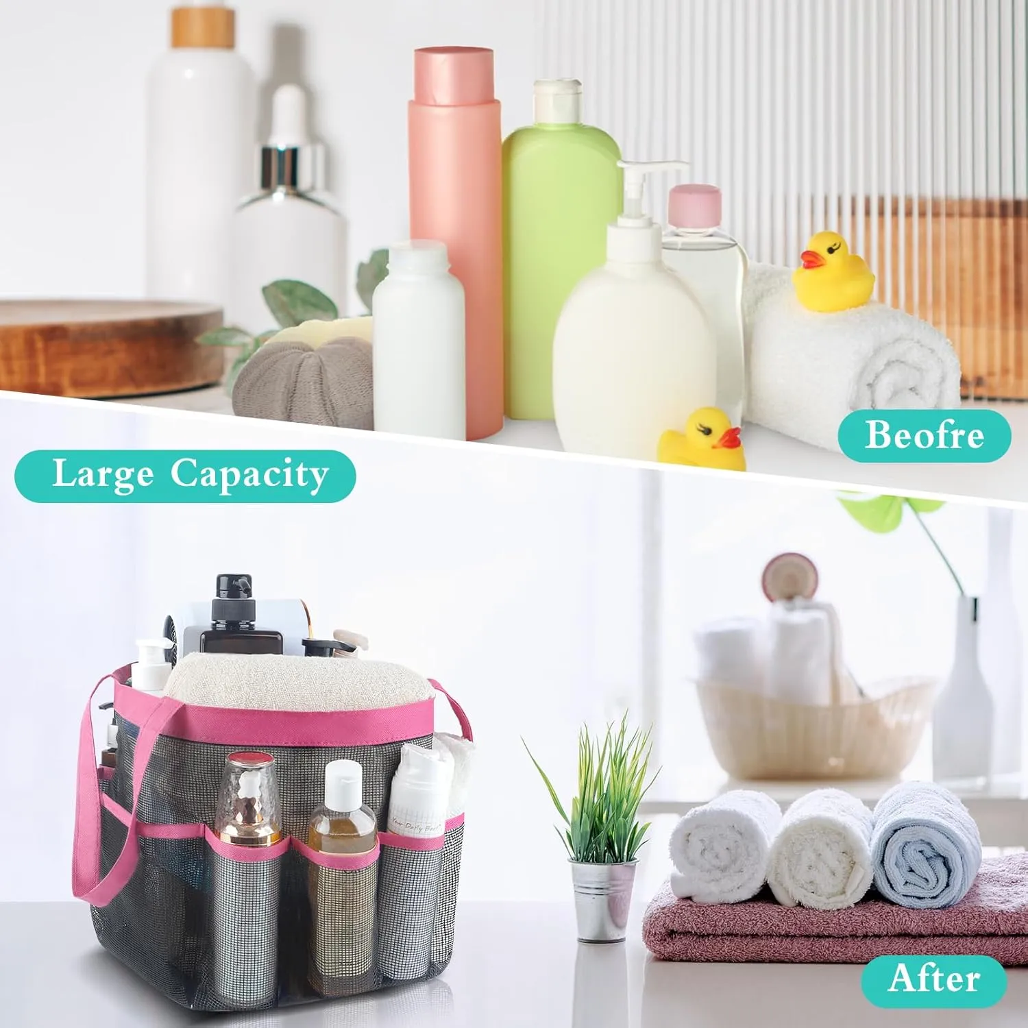 Attmu 2 Pack Mesh Shower Caddy Portable, Quick Dry Hanging Shower Tote Bag for College Dorm Room Essentials, Large Capacity Shower Caddy Dorm for Bathroom Gym Swimming