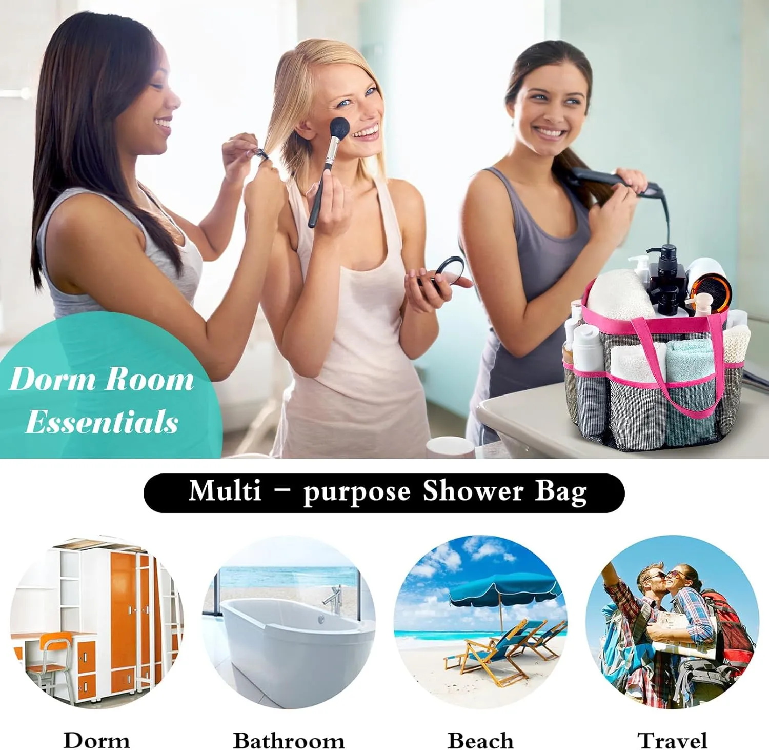 Attmu 2 Pack Mesh Shower Caddy Portable, Quick Dry Hanging Shower Tote Bag for College Dorm Room Essentials, Large Capacity Shower Caddy Dorm for Bathroom Gym Swimming