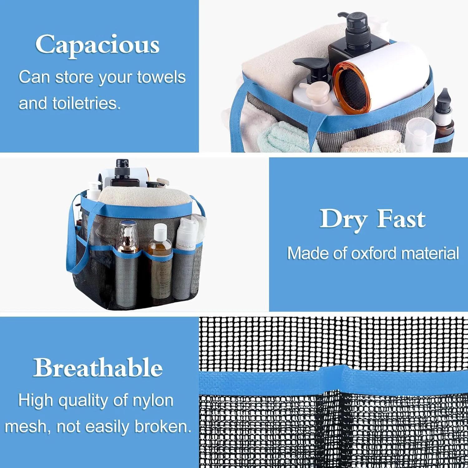 Attmu 2 Pack Mesh Shower Caddy Portable, Quick Dry Hanging Shower Tote Bag for College Dorm Room Essentials, Large Capacity Shower Caddy Dorm for Bathroom Gym Swimming