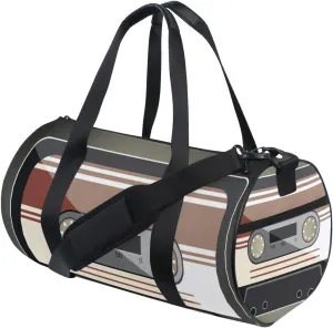 Audiocassette Vintage Musical device A Symbol of the Last Century Duffel Bag, Foldable Canvas Travel Tote for Gym Sports with Inner Pockets, Durable Lightweight Fitness Bag for Overnight Workout