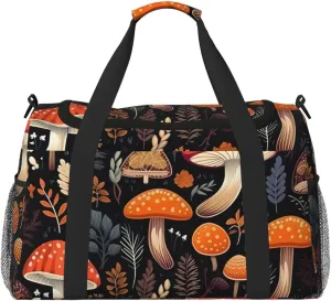 Autumn Mushroom Leaves Duffle Bag for Travel Fern Leaves Berry Sports Gym Tote Carry On Bag Large Shoulder Weekend Overnight for Workout