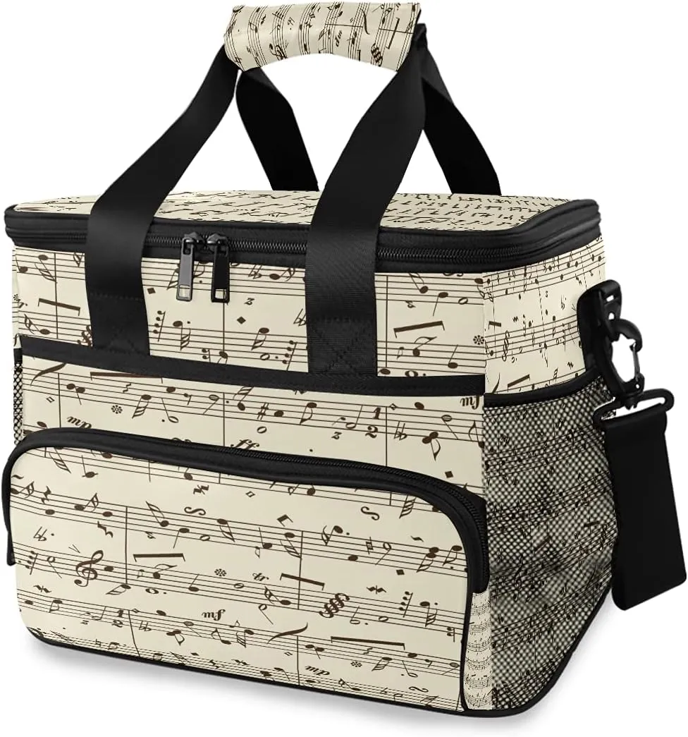AUUXVA Cooler Bag Large Camping Cooler Tote Music Note Vintage Stave Lunch Cooler Bag Insulated Waterproof Lunch Box for Picnic Beach Travel, Reusable Leakproof