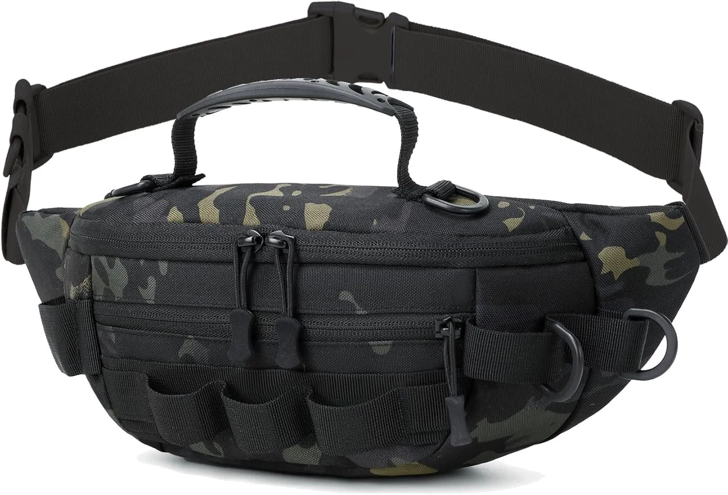 Aventik Fishing Fanny Pack - Portable Waterproof Waist Bag for Outdoor Fly Fishing - Lightweight Multi-Functional (Black Camo)