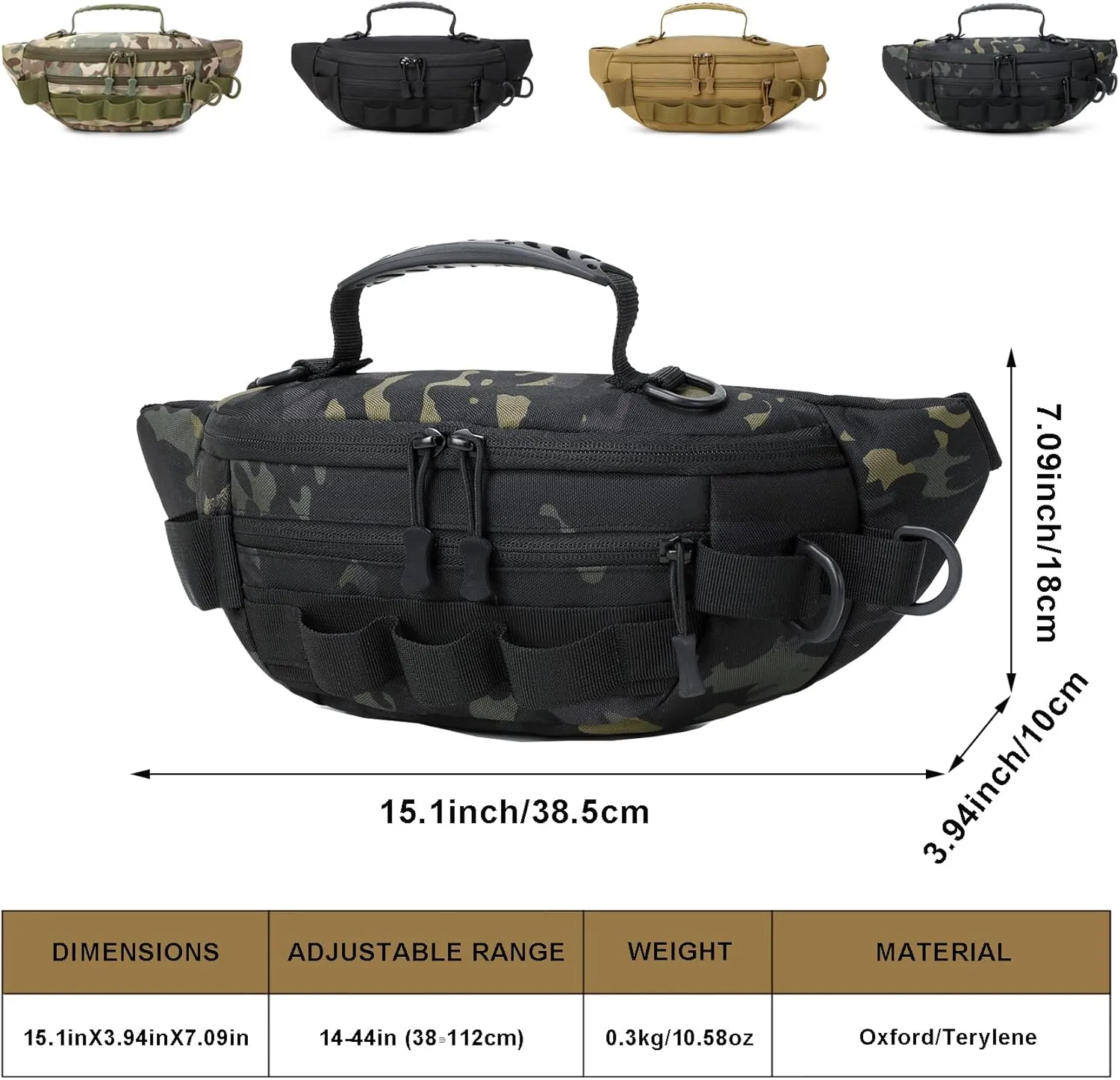 Aventik Fishing Fanny Pack - Portable Waterproof Waist Bag for Outdoor Fly Fishing - Lightweight Multi-Functional (Black Camo)