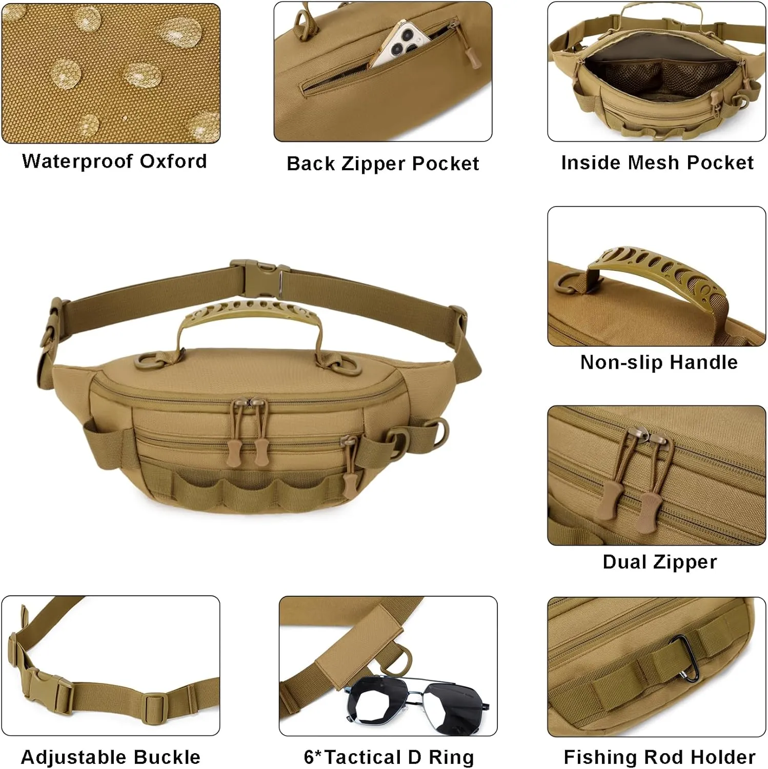 Aventik Fishing Fanny Pack - Portable Waterproof Waist Bag for Outdoor Fly Fishing - Lightweight Multi-Functional (Black)