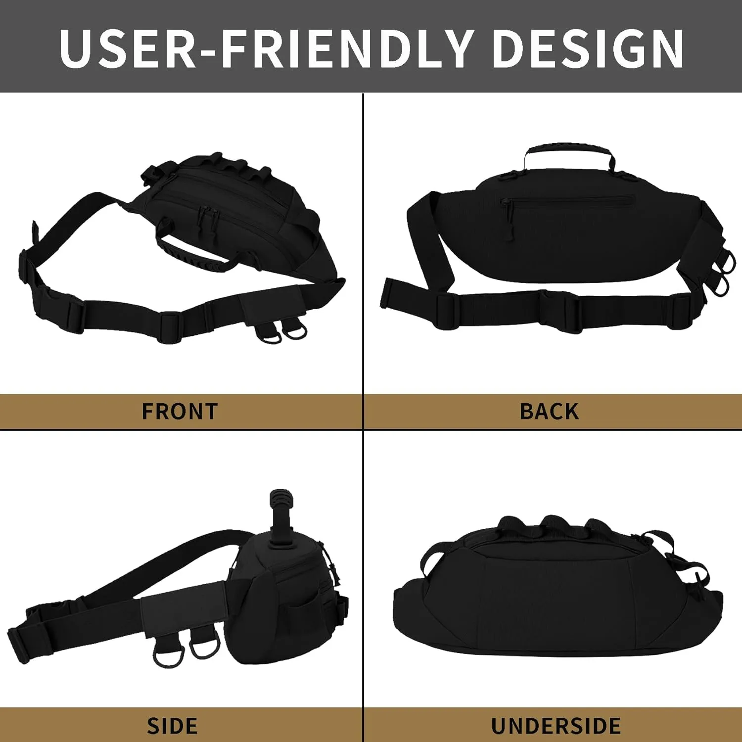 Aventik Fishing Fanny Pack - Portable Waterproof Waist Bag for Outdoor Fly Fishing - Lightweight Multi-Functional (Black)