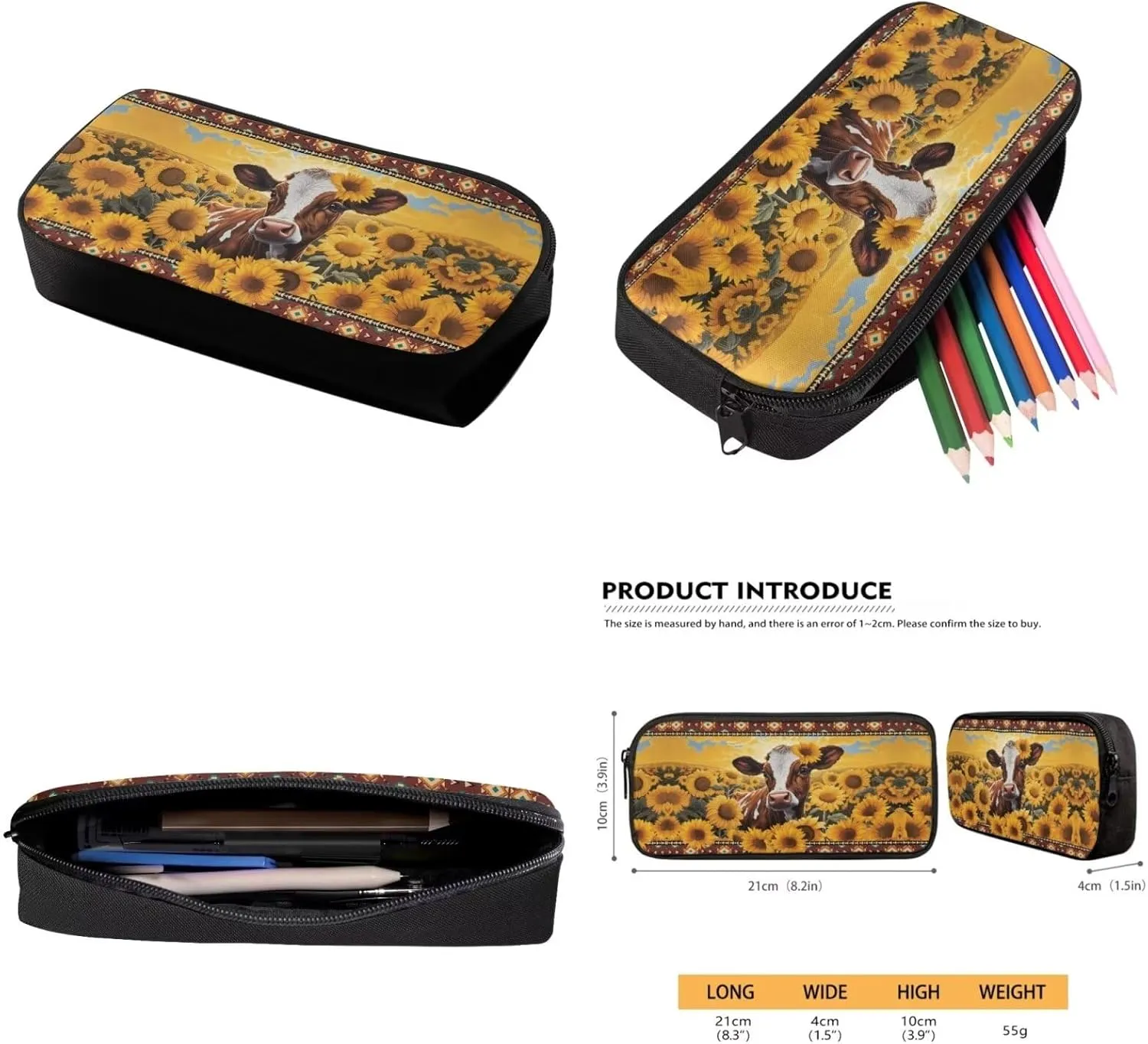 Aztec Cow Boys Backpack 10-12 Years Old 3 Pcs Bookbag for Teens with Pencil Case Insulated Lunchbox Big Capacity 17 inch Cool School Bag for Primary Elementary Middle School