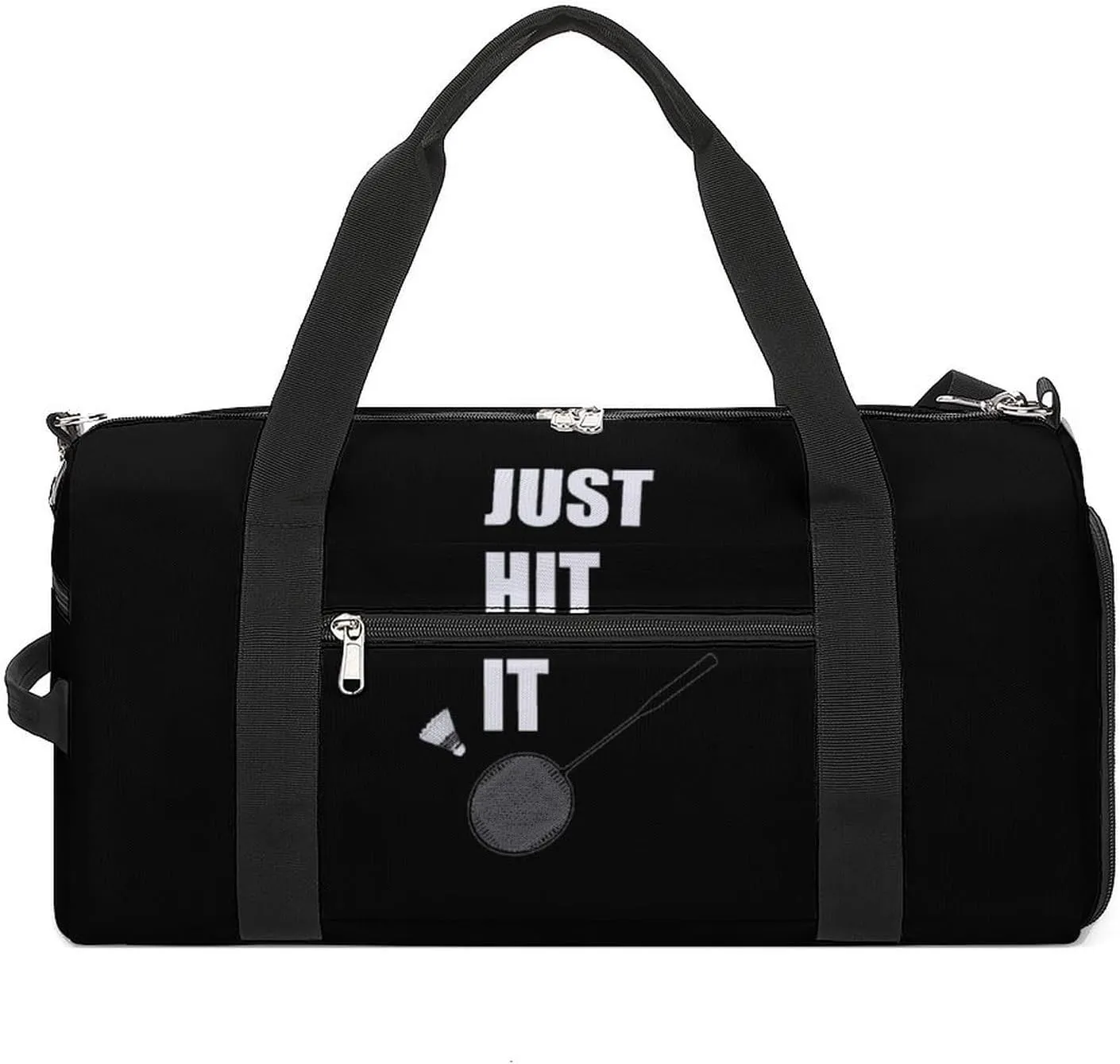 Badminton Just Hit It Gym Sport Bag Travel Duffel Bags Tote with Shoe Compartment Water Resistant Pouch Unisex