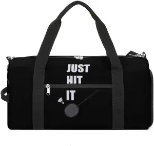 Badminton Just Hit It Gym Sport Bag Travel Duffel Bags Tote with Shoe Compartment Water Resistant Pouch Unisex