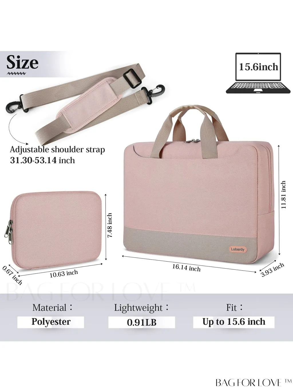 BagForLove - 15.6 Waterproof Laptop Bag with Cable Organizer: Professional Briefcase for Business & College Use