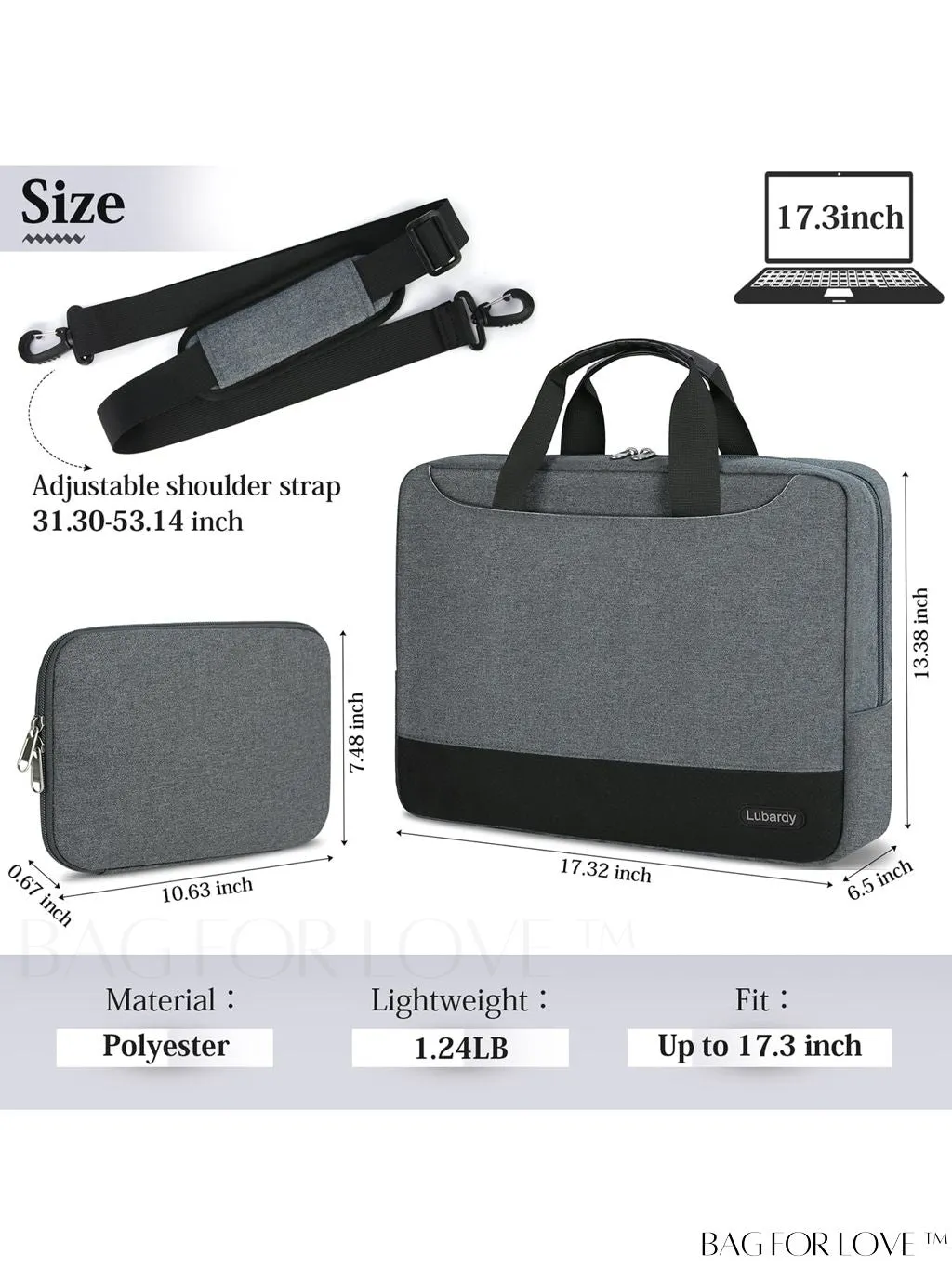 BagForLove - 15.6 Waterproof Laptop Bag with Cable Organizer: Professional Briefcase for Business & College Use