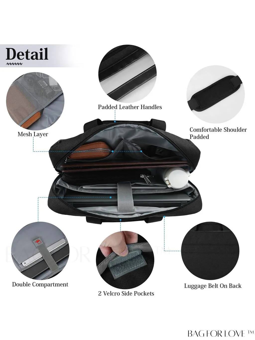 BagForLove - 15.6 Waterproof Laptop Bag with Cable Organizer: Professional Briefcase for Business & College Use