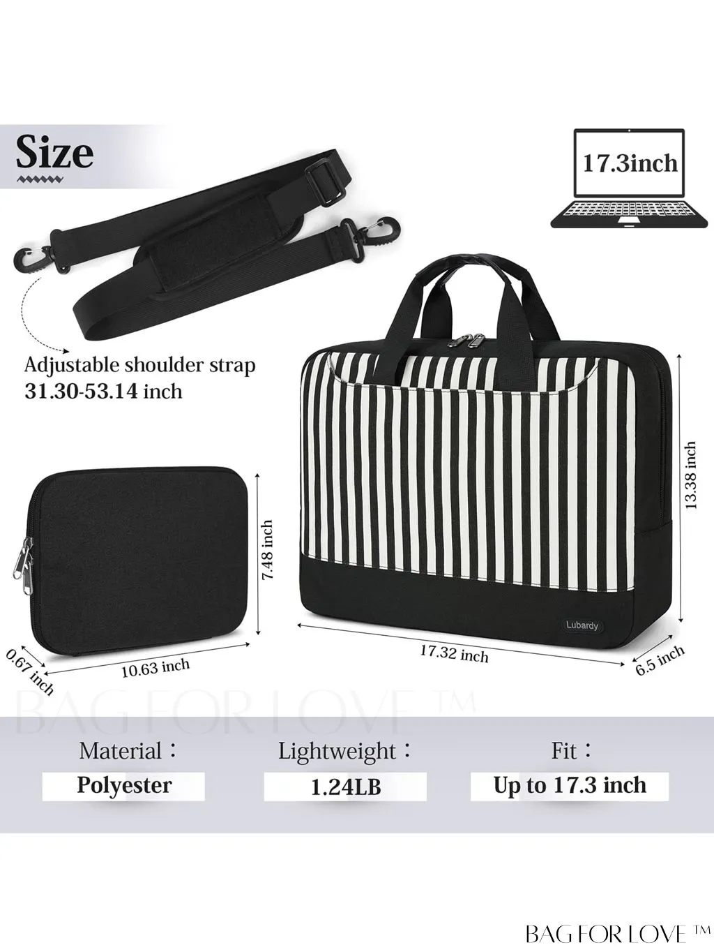 BagForLove - 15.6 Waterproof Laptop Bag with Cable Organizer: Professional Briefcase for Business & College Use