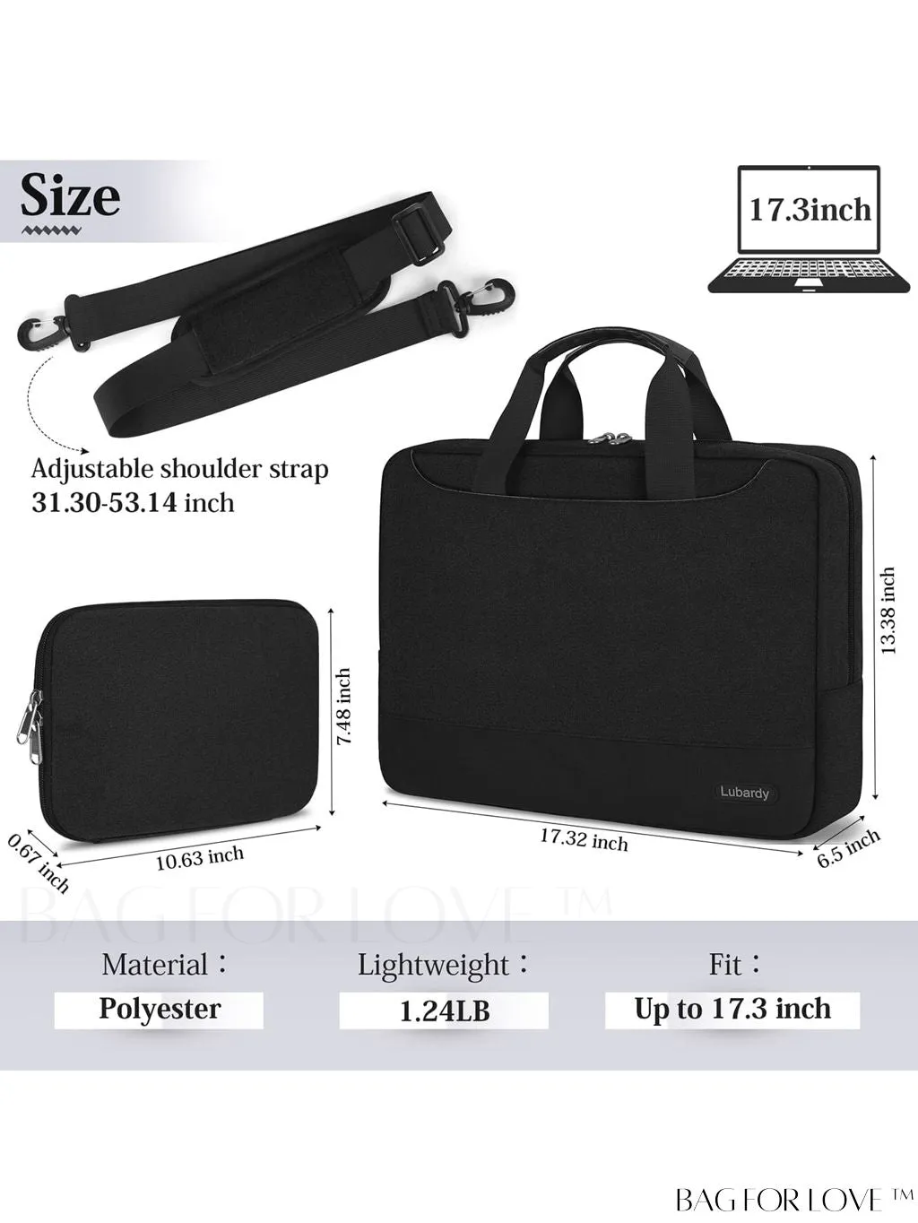 BagForLove - 15.6 Waterproof Laptop Bag with Cable Organizer: Professional Briefcase for Business & College Use