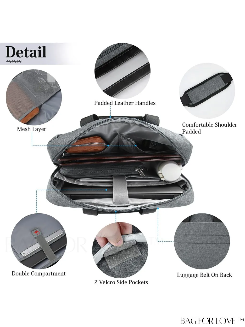 BagForLove - 15.6 Waterproof Laptop Bag with Cable Organizer: Professional Briefcase for Business & College Use