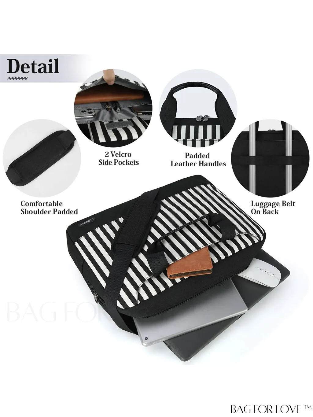 BagForLove - 15.6 Waterproof Laptop Bag with Cable Organizer: Professional Briefcase for Business & College Use