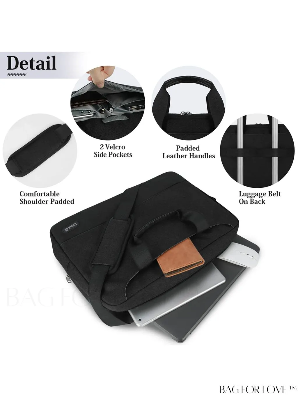 BagForLove - 15.6 Waterproof Laptop Bag with Cable Organizer: Professional Briefcase for Business & College Use