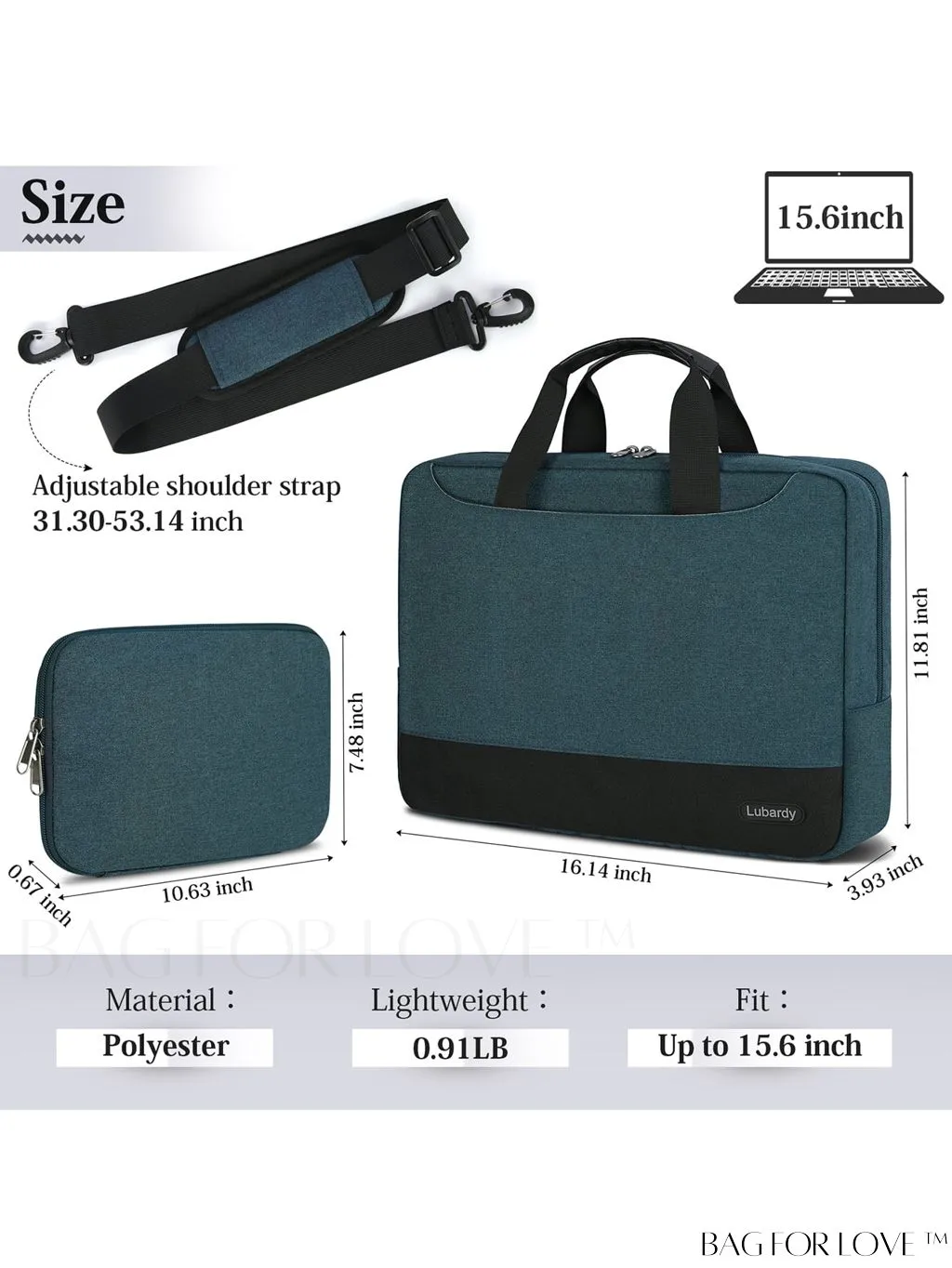 BagForLove - 15.6 Waterproof Laptop Bag with Cable Organizer: Professional Briefcase for Business & College Use