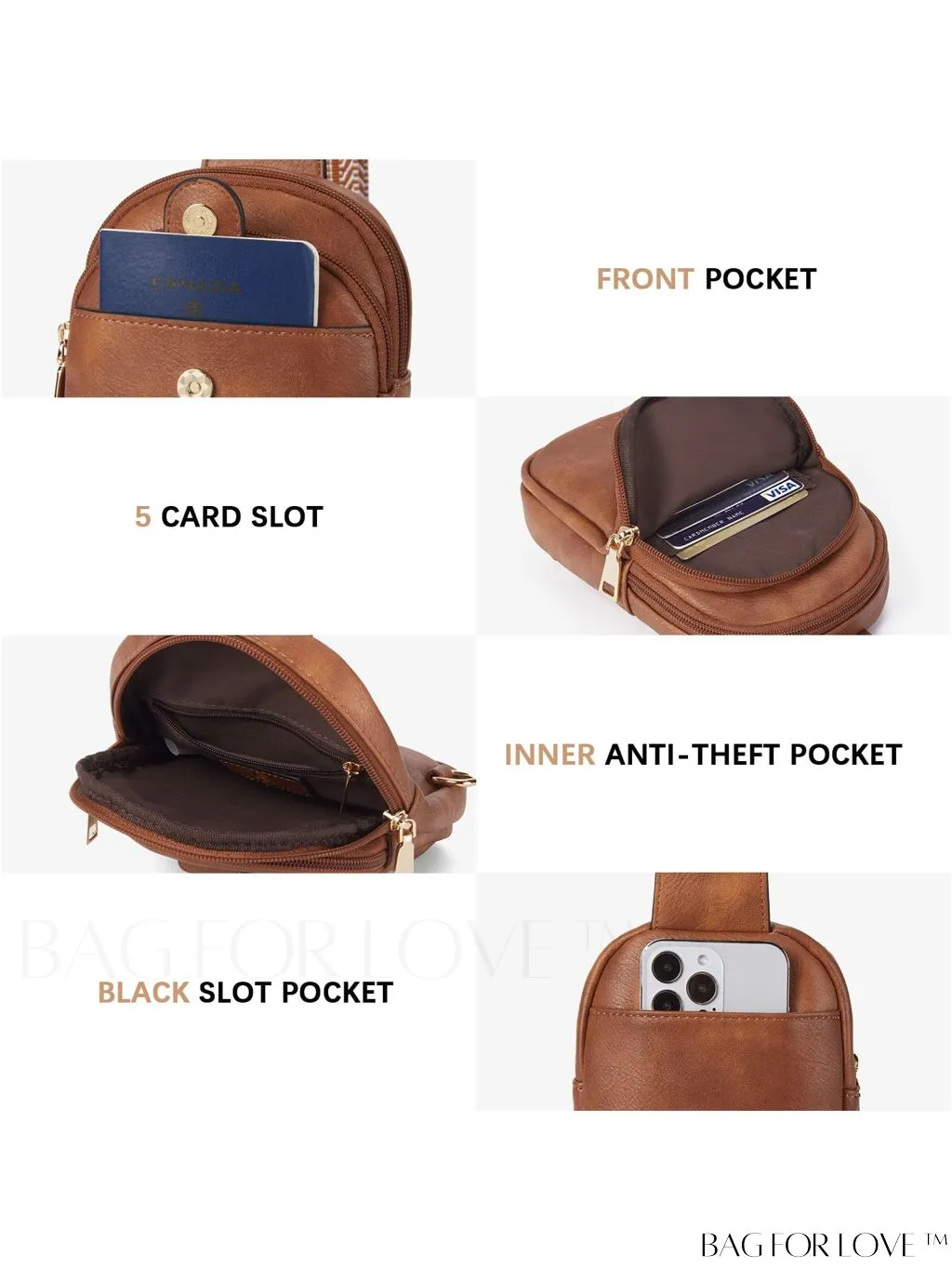 BagForLove - BOSTANTEN Womens Leather Crossbody Sling Bag - Stylish Travel Chest Purse