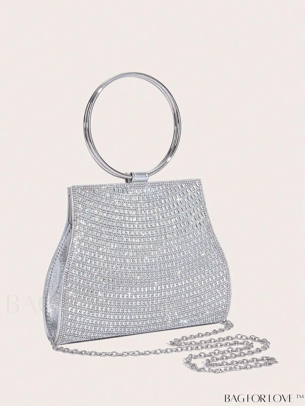 BagForLove - Rhinestone Embellished Mini Evening Bag with Top Ring Decoration
