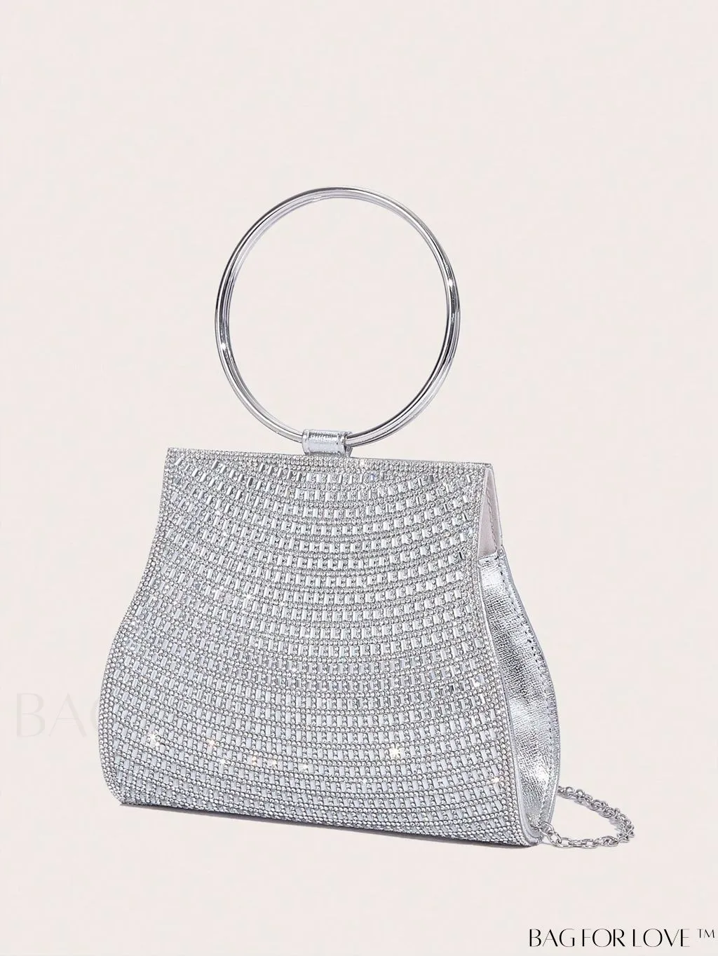 BagForLove - Rhinestone Embellished Mini Evening Bag with Top Ring Decoration