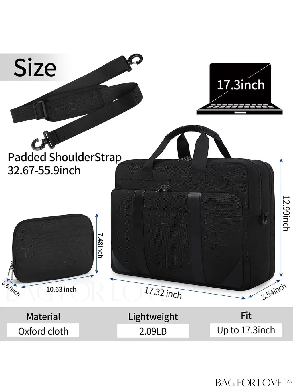 BagForLove - Waterproof 17-Inch Laptop Briefcase for Men - Large, Professional & Adjustable Messenger Bag