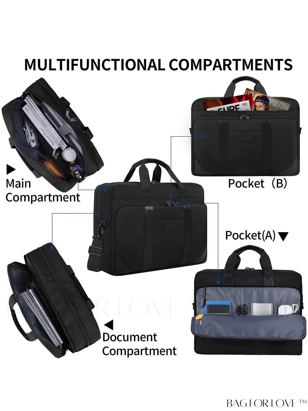BagForLove - Waterproof 17-Inch Laptop Briefcase for Men - Large, Professional & Adjustable Messenger Bag