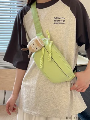 BagForLove - Womens Green Nylon Waist Bag: Casual, Lightweight with Pendant Accent