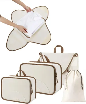 BAGSMART Garment Folder Packing Cubes for Travel, 4 Set Lightweight Travel Cubes for Wrinkle Free, Durable Suitcase Organizers Bag Set for Travel Essentials White Opal