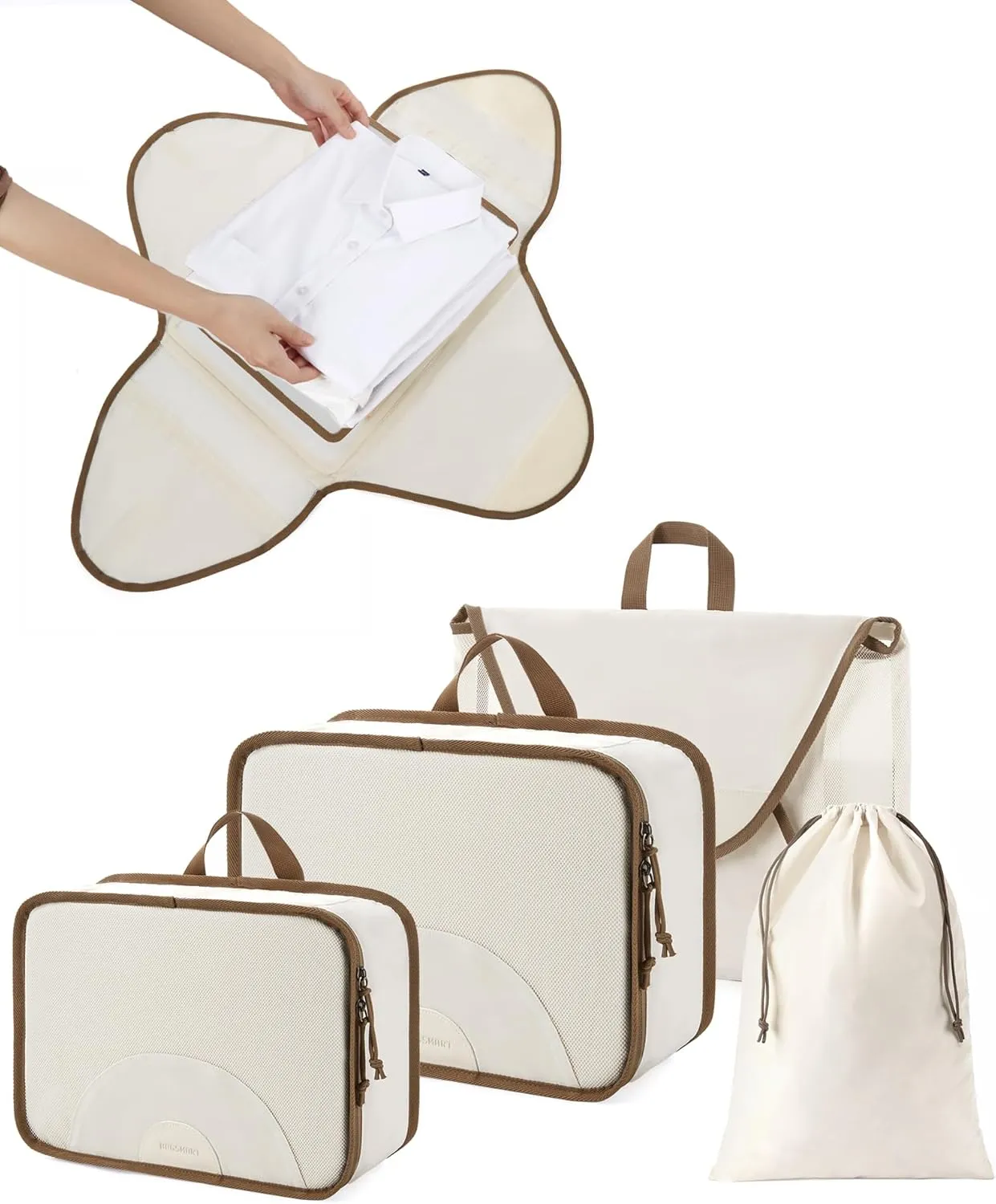BAGSMART Garment Folder Packing Cubes for Travel, 4 Set Lightweight Travel Cubes for Wrinkle Free, Durable Suitcase Organizers Bag Set for Travel Essentials White Opal