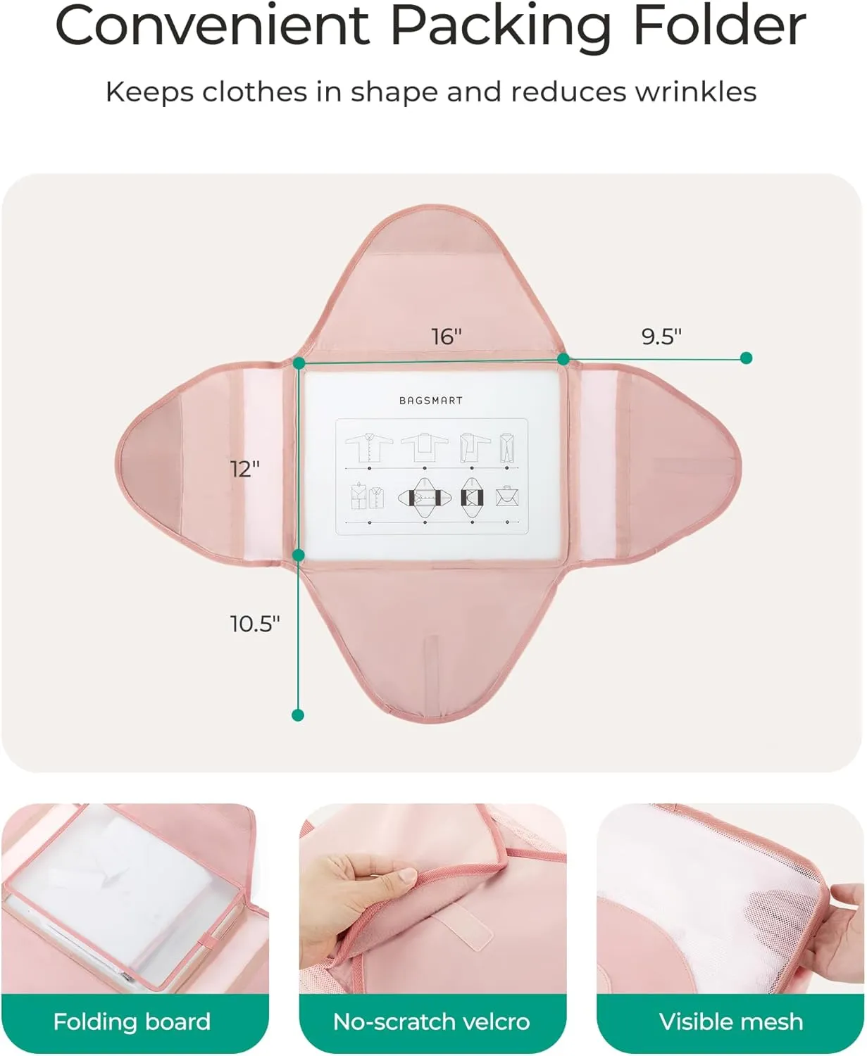 BAGSMART Garment Folder Packing Cubes for Travel, 4 Set Lightweight Travel Cubes for Wrinkle Free, Durable Suitcase Organizers Bag Set for Travel Essentials White Opal