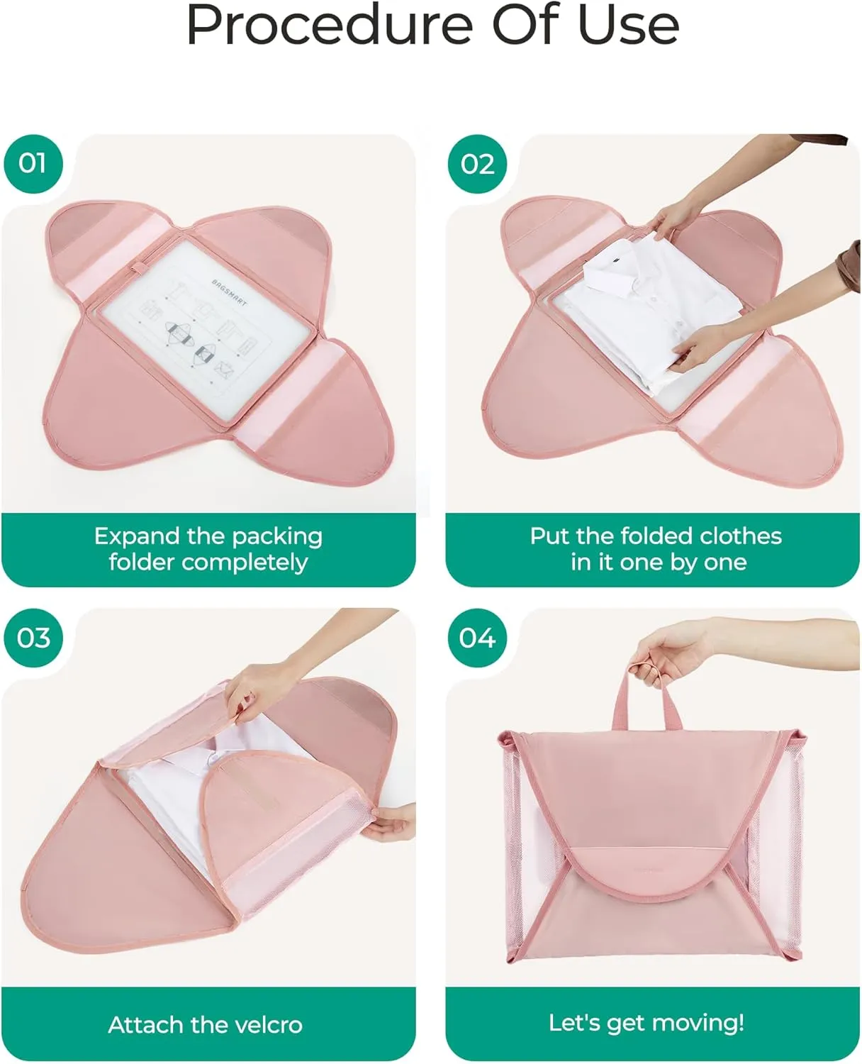 BAGSMART Garment Folder Packing Cubes for Travel, 4 Set Lightweight Travel Cubes for Wrinkle Free, Durable Suitcase Organizers Bag Set for Travel Essentials White Opal