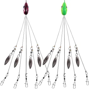 Bass Lures Alabama Rig Bait Kit - Ultralight Willow Blade Multi-Lure Rig, Stainless Steel, 3D Fish Eyes, 2-Pack - Ideal for Saltwater Fishers