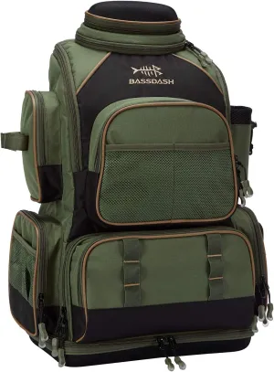 BASSDASH Fishing Tackle Backpack Water Resistant Tactical Bag Soft Tackle Box with Rod Holder and Protective Rain Cover