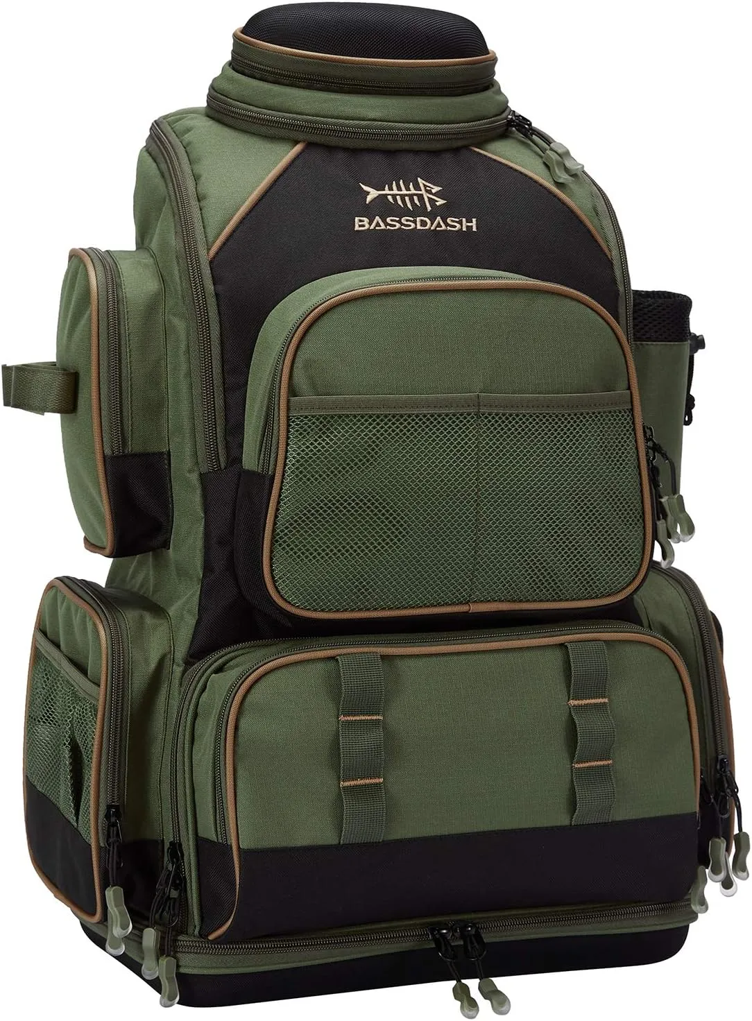 BASSDASH Fishing Tackle Backpack Water Resistant Tactical Bag Soft Tackle Box with Rod Holder and Protective Rain Cover
