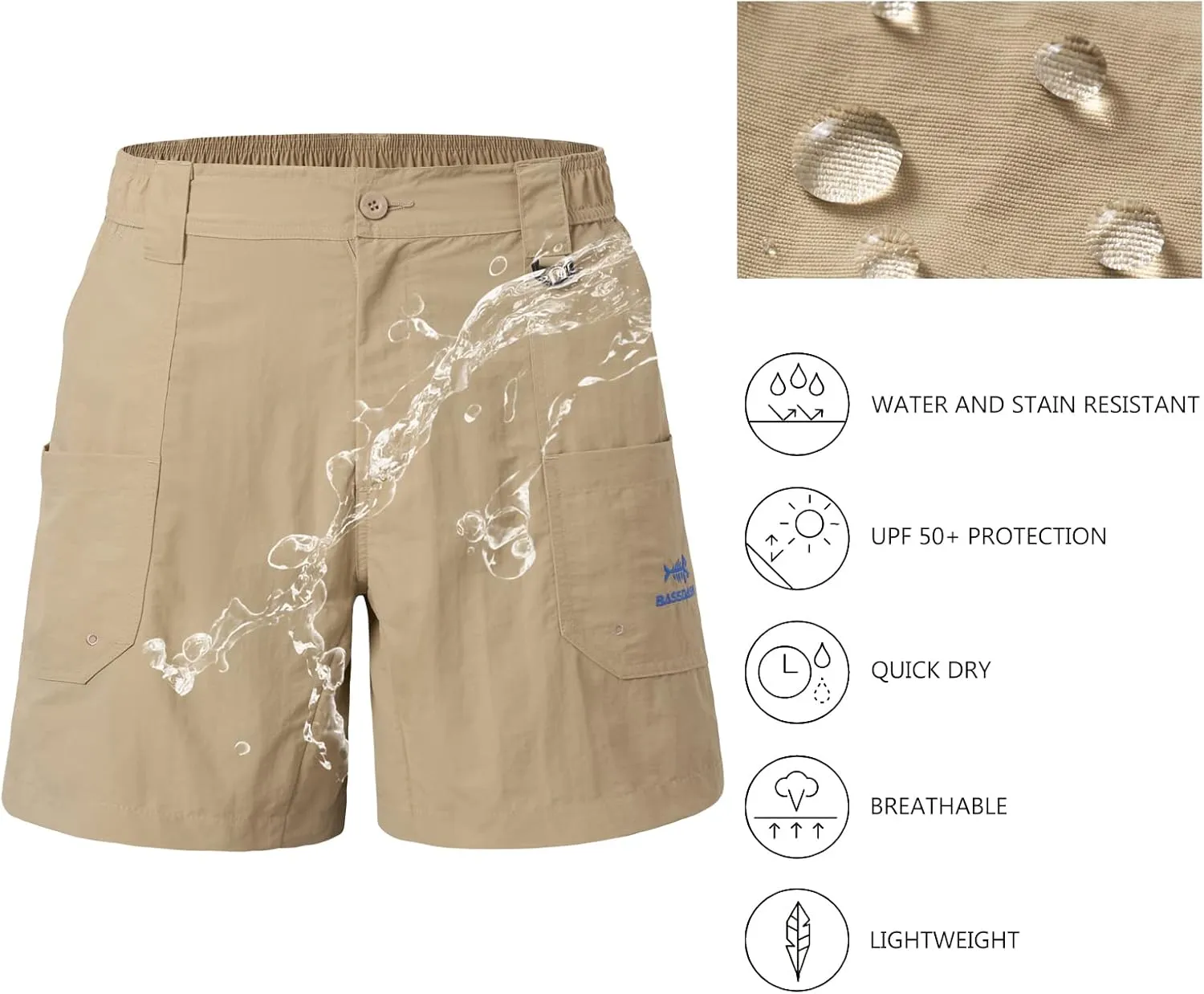 BASSDASH Men's 6" Fishing Shorts UPF 50  Water Resistant Quick Dry Hiking Cargo Shorts with Multi Pocket