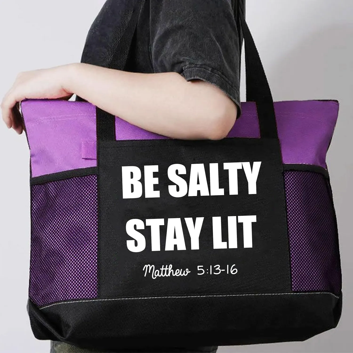 Be Salty and Stay Lit Tote Bag - Stylish & Functional Polyester Tote with Front Pocket Name Customization - 6 Color Options - Perfect for Daily Essentials (Teal)